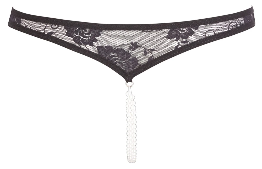Cottelli LINGERIE Spitzenrio zwei Perlenketten durch den Schritt Ouvert
