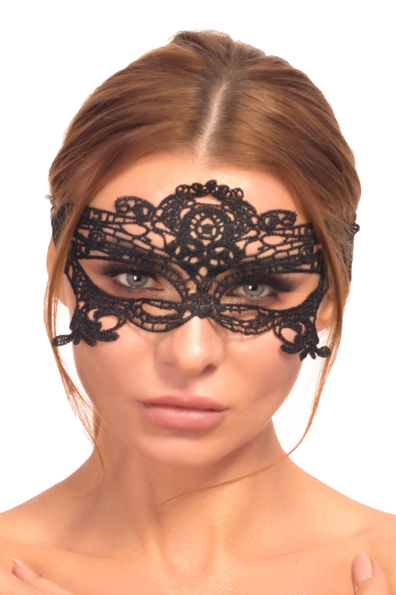 Schwarze Augenmaske A7784 im venezianischen Look aus zarter Spitze mit Satinband zum Binden für geheimnisvolle Abende