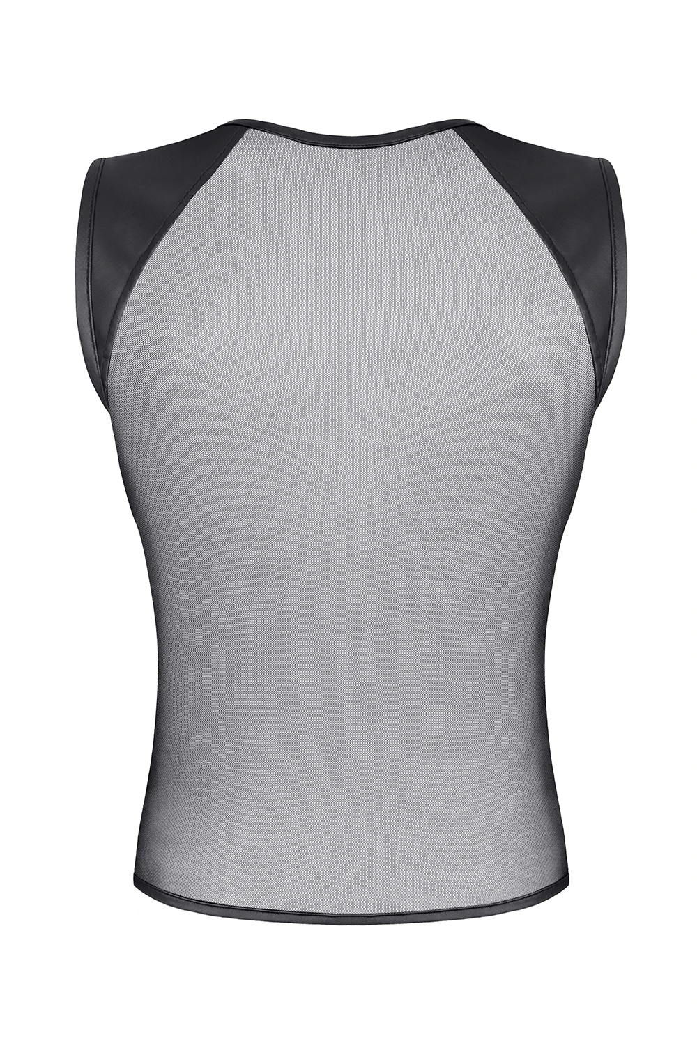 Schwarzes Herren Shirt RMSilvestro001 aus Wetlook und Mesh – transparenter Blickfang für definierte Schultern und maskuline Silhouette  von Regnes Fetish Planet