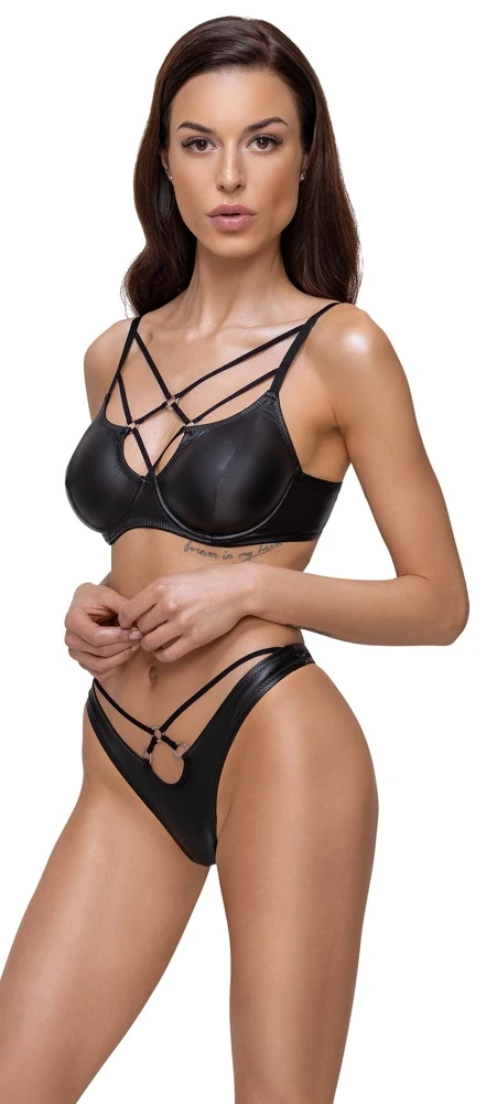 Cottelli LINGERIE BH und Riostring Set Dessous Set edler Mattlook Bondage Style Cottelli LINGERIE BH und Riostring Set Dessous Set edler Mattlook Bondage Style