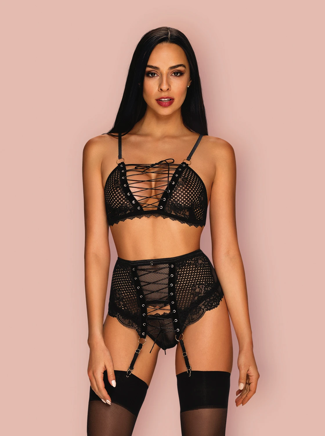 Verführerisches Dessous Set mit floraler Spitze und Schnürung