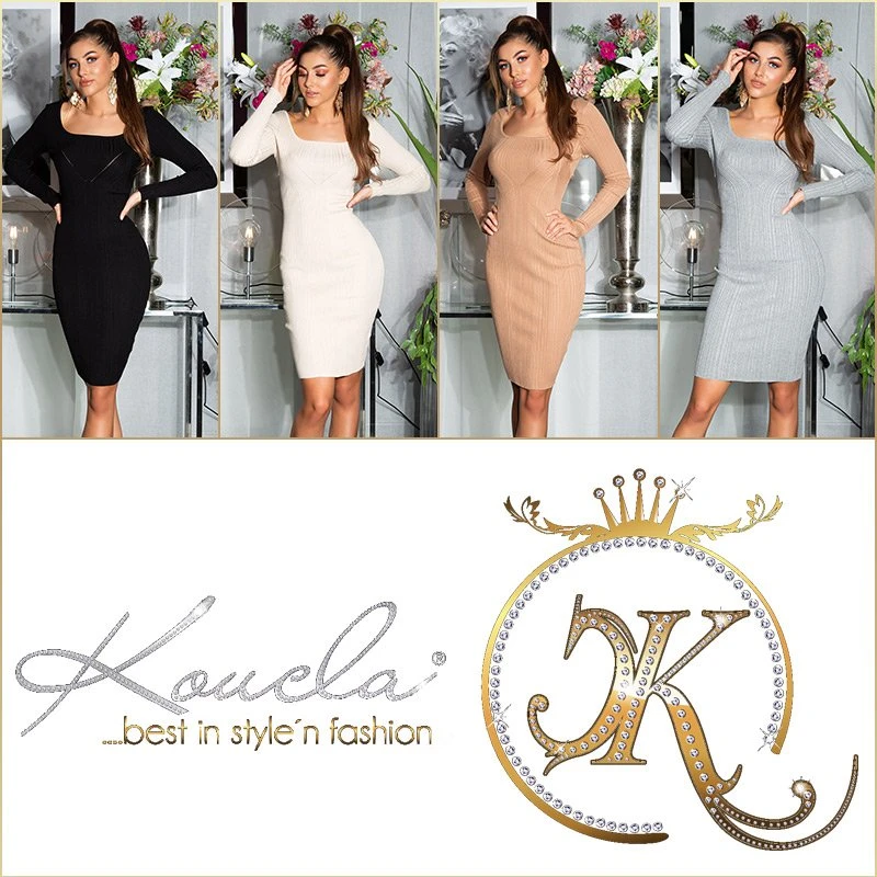 Cocktail Strickkleid mit Rücken-Cutout und Streifen-Musterung Cocktail Strickkleid mit Rücken-Cutout und Streifen-Musterung