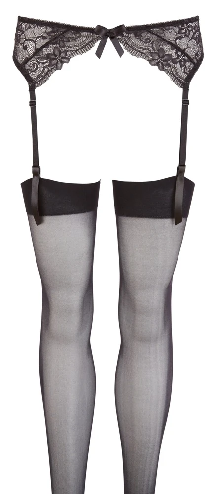 Cottelli LINGERIE Sexy Strapsgürtel aus schwarzer Blütenspitze mit Satin-Schleifchen und verstellbaren Strumpfhaltern – weich & elastisch