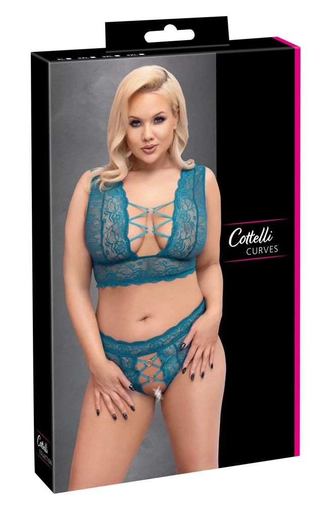 Cottelli Verführerisches Spitzen-Set: Tief ausgeschnittenes Bralette und ouvert String mit dekorativen Details