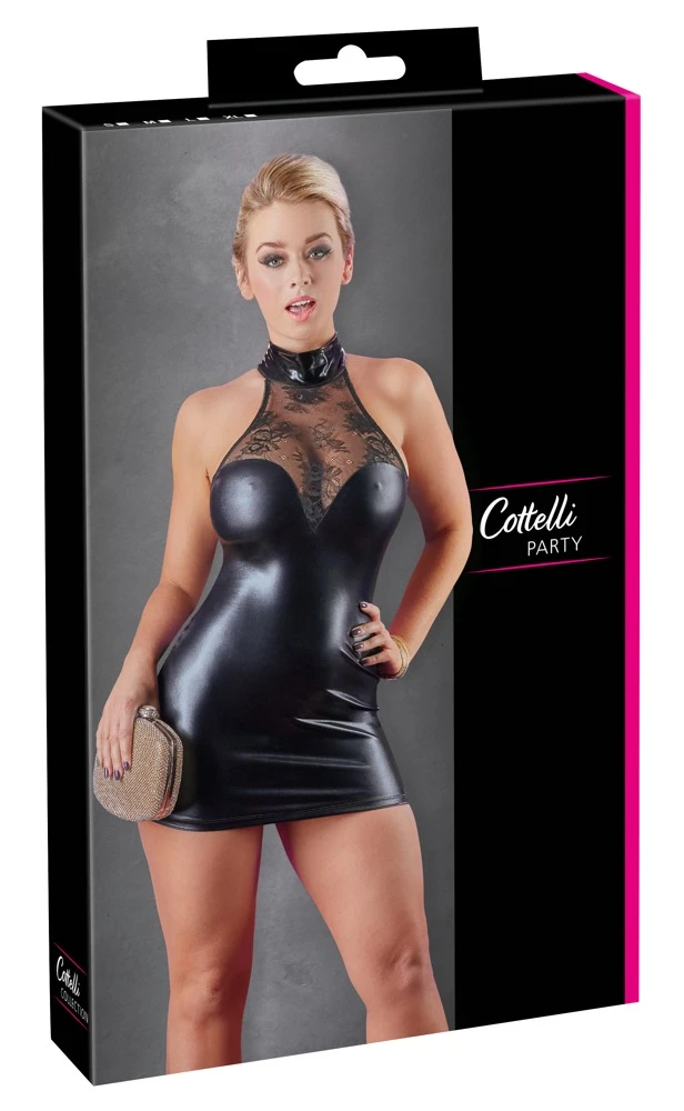 Cottelli PARTY Kleid mit Spitze enges kurzes Kleid im Wetlook