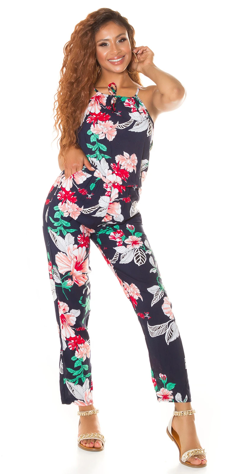 Flower Printed Sommer Maxi Cotton Träger Jumpsuit Flower Printed Sommer Maxi Cotton Träger Jumpsuit