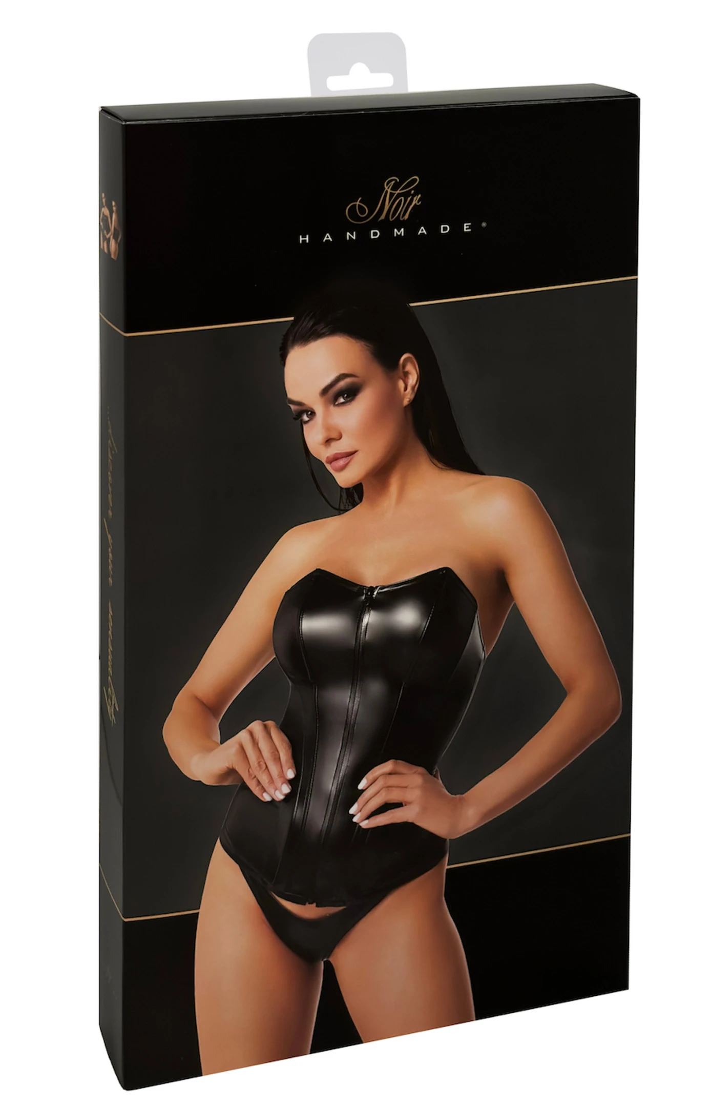 F334 Wetlook Corsagen-Top, Corsagen-Top ohne Träger von Noir Handmade: Glattes Wetlook-Material & durchgehender Reißverschluss!