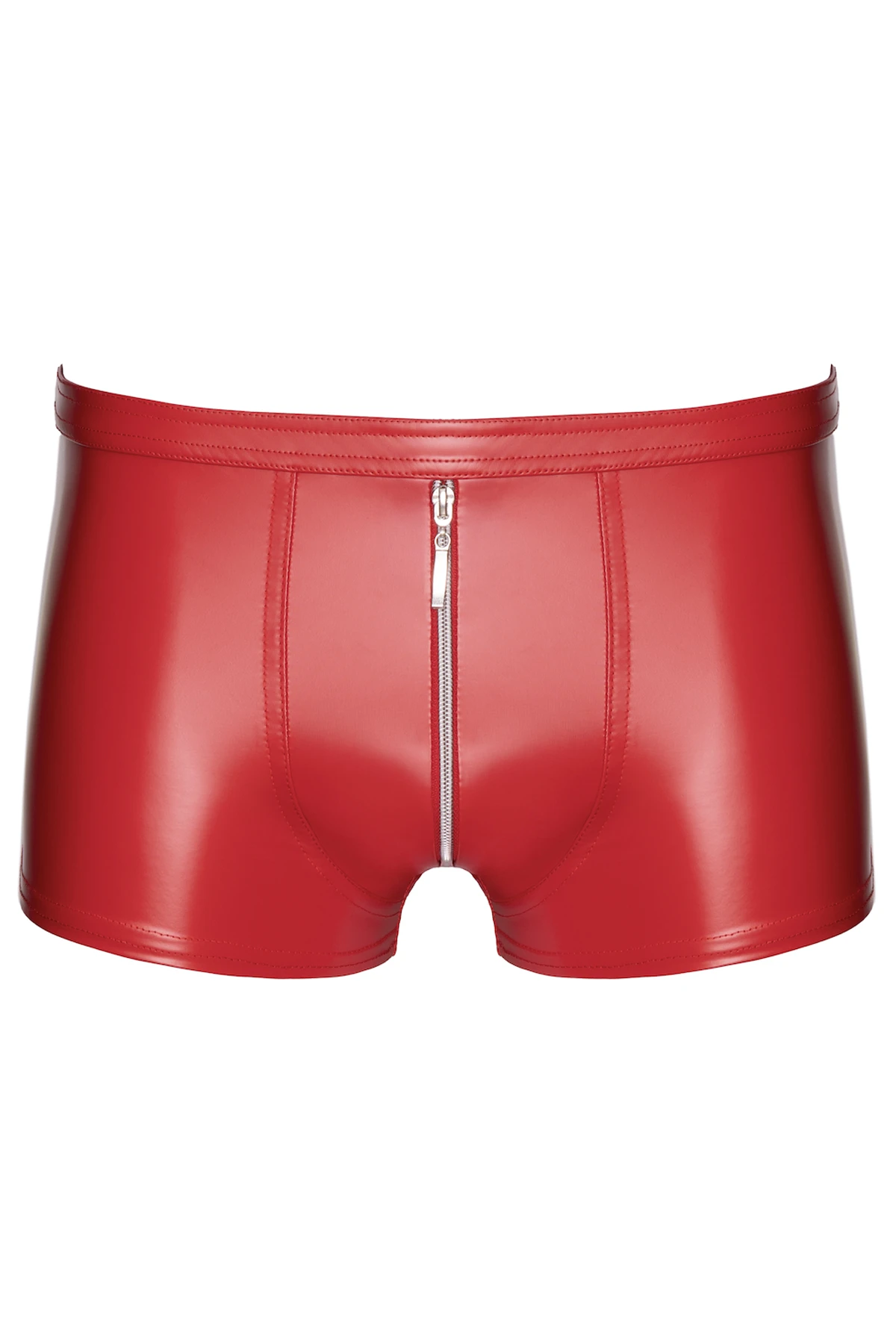 Rote Kinky Shorts Ignite H097 Herren Powerwetlook kurz mit silbernem 2-Wege-Reißverschluss und elastischem Bund von Noir Handmade Men