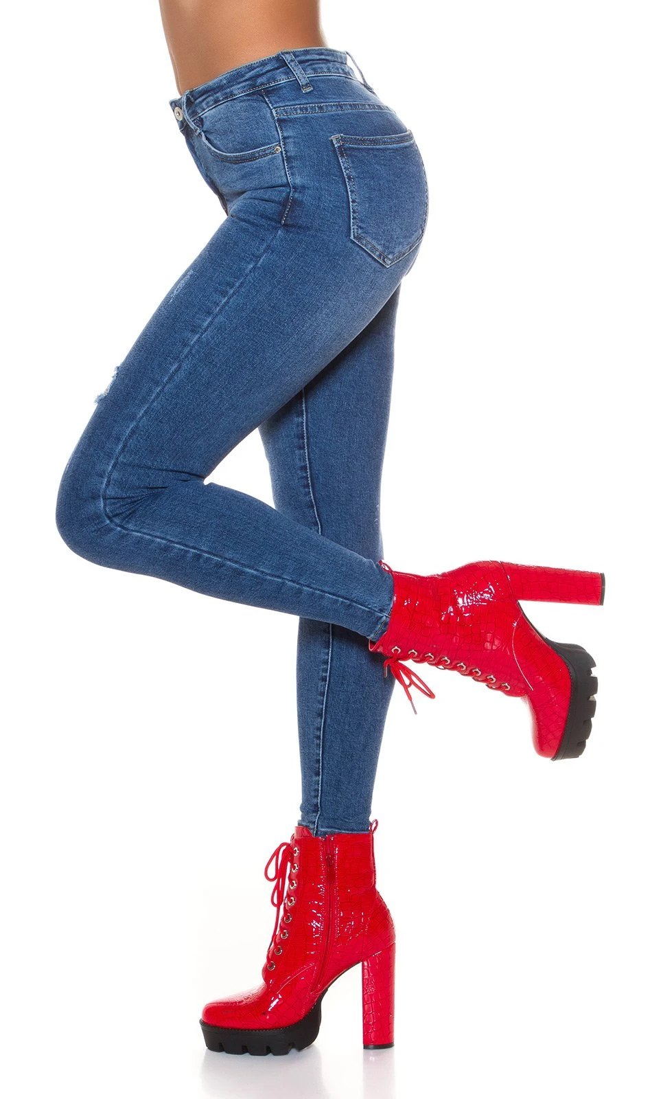 Basic High Waist Skinny Jeans mit Destryoed-Akzente Basic High Waist Skinny Jeans mit Destryoed-Akzente