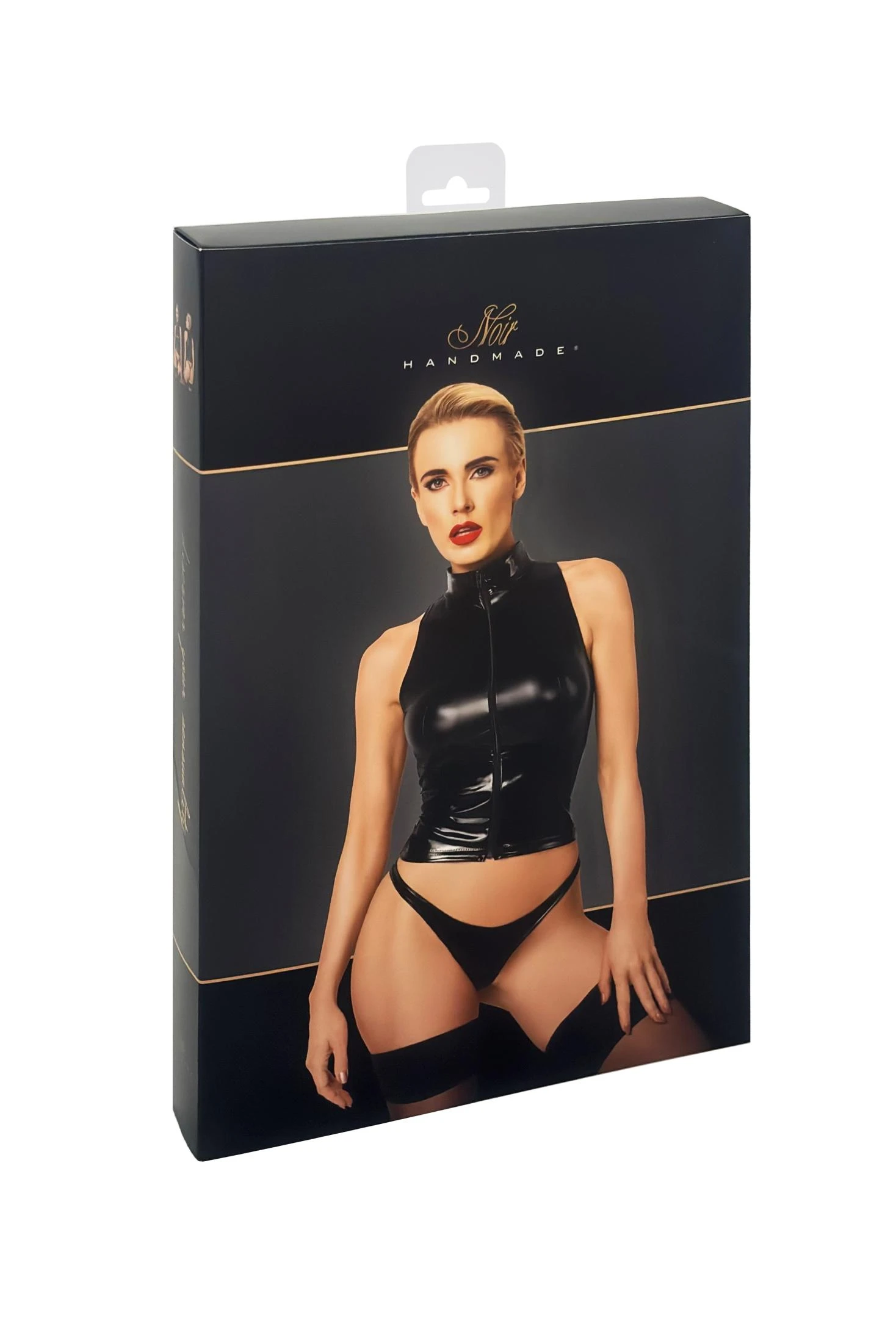 Top mit Zip F324 Ärmelloses enges Top mit Stehkragen aus Powerwetlook Noir Handmade Top mit Zip F324 Ärmelloses enges Top mit Stehkragen aus Powerwetlook Noir Handmade