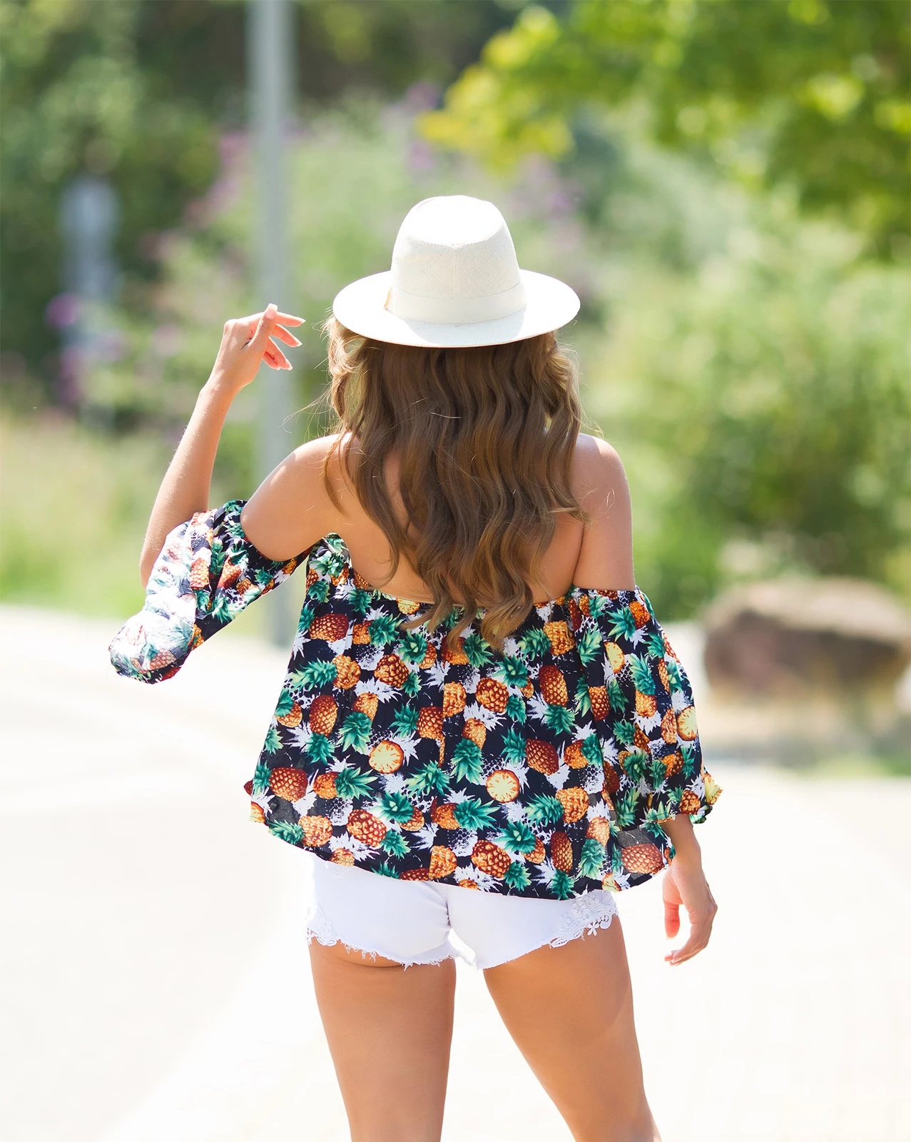 Sexy Sommer off-shoulder Bluse mit Ananas Print Sexy Sommer off-shoulder Bluse mit Ananas Print