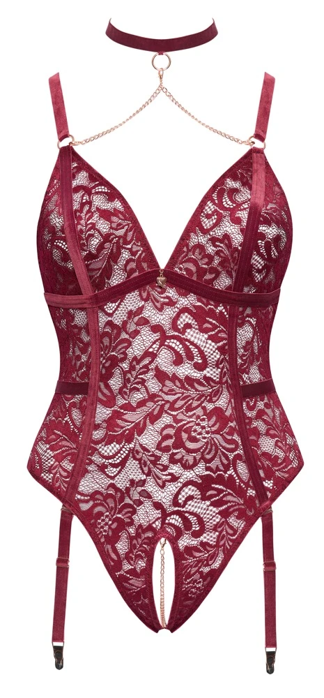 Verführerischer Cottelli CURVES Straps-Body ouvert: Spitze, Samt und Sex-Appeal vereint für unvergessliche Momente!
