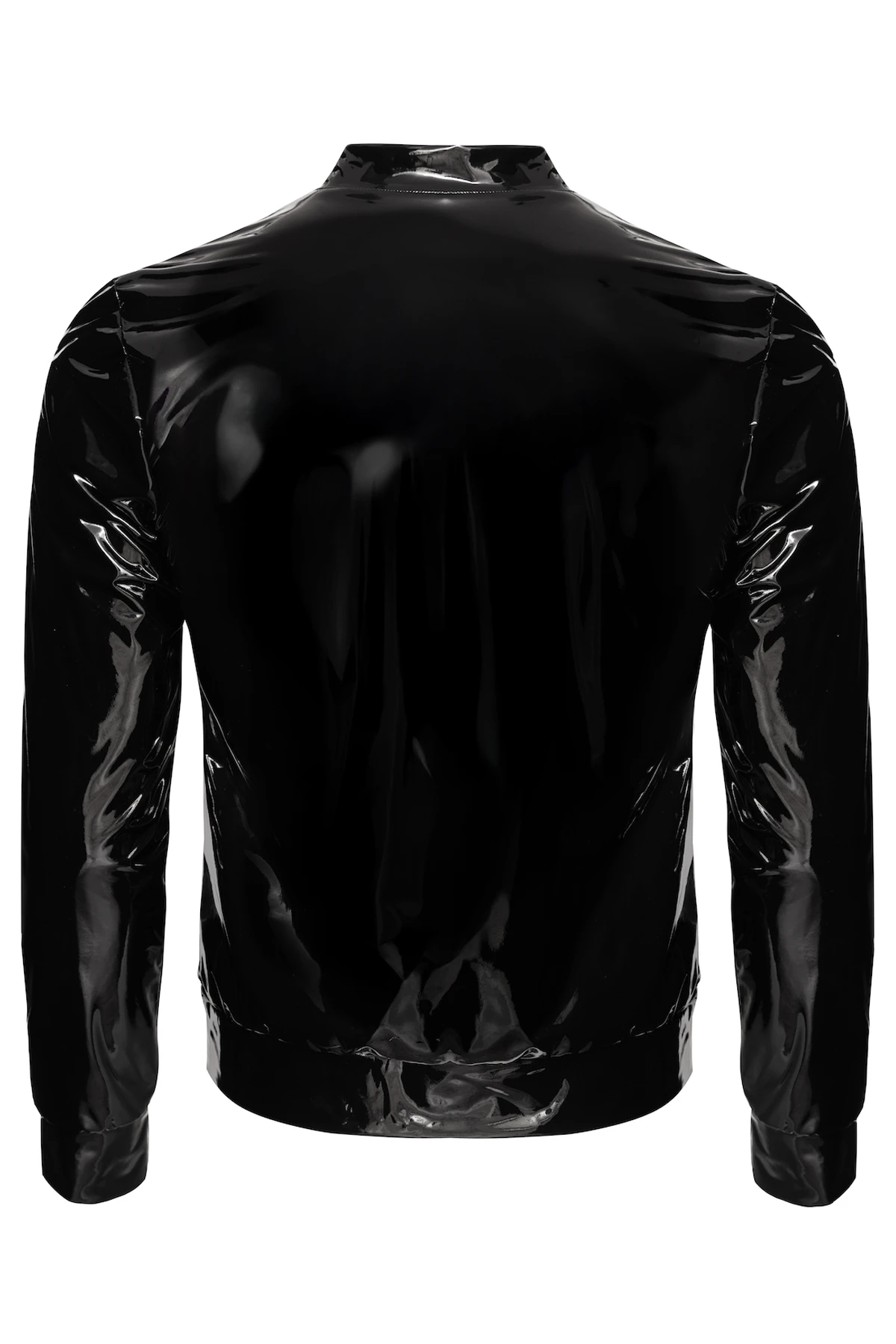 Herren Kinky Lack Jacke H092 aus glänzendem, dehnbarem Material mit breitem Bund, schwarzem Front-Reißverschluss und funktionalem 2-Wege-Zip für markante Styles von Noir Handmade Men