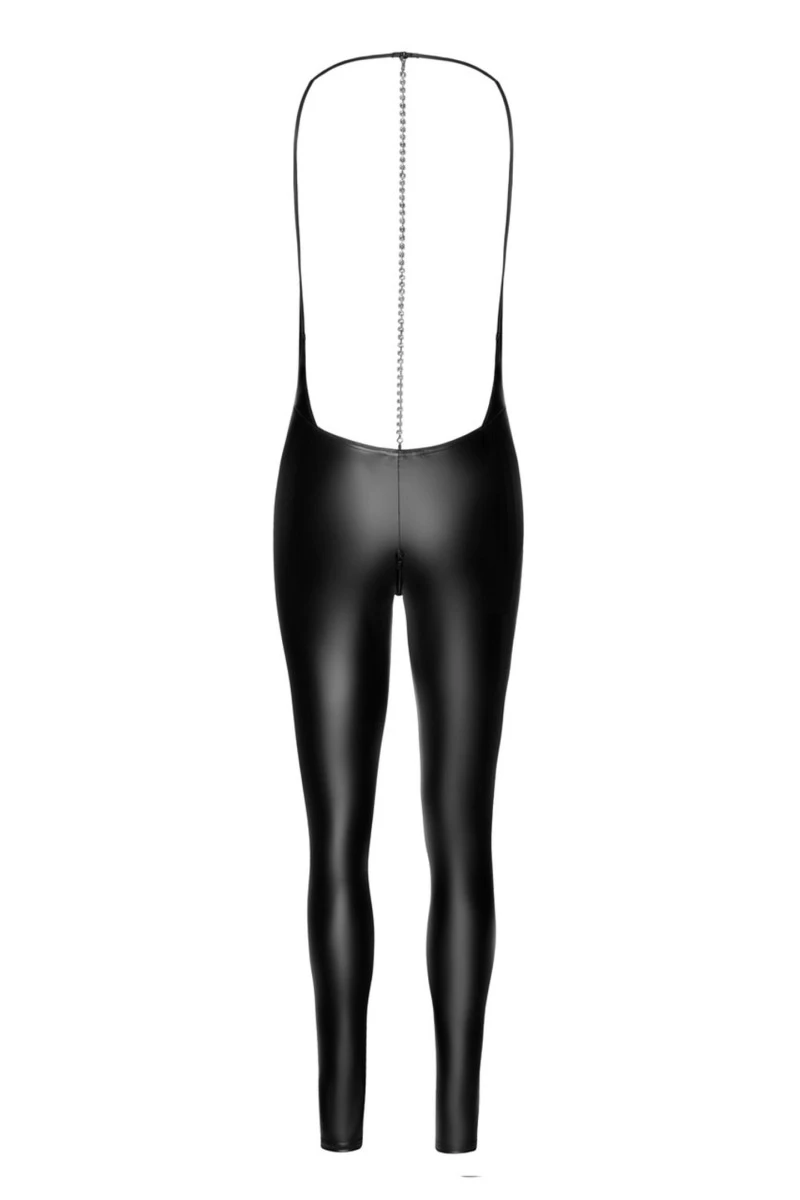 Provokanter Wetlook-Catsuit F306 ouvert mit 2-Wege-Zipper, rückenfreiem Design, abnehmbarer Kette und hautnahem Stretch für sinnliche Nächtevon Noir Handmade