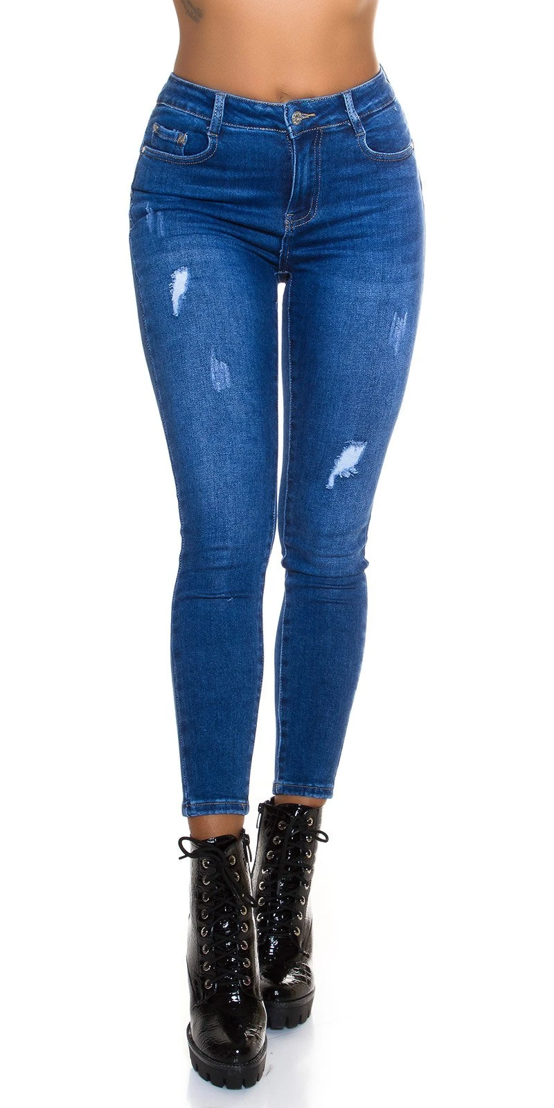 Sexy Skinny Used Look Blue Jeans im High Waist-Style mit Push up-Effekt Sexy Skinny Used Look Blue Jeans im High Waist-Style mit Push up-Effekt