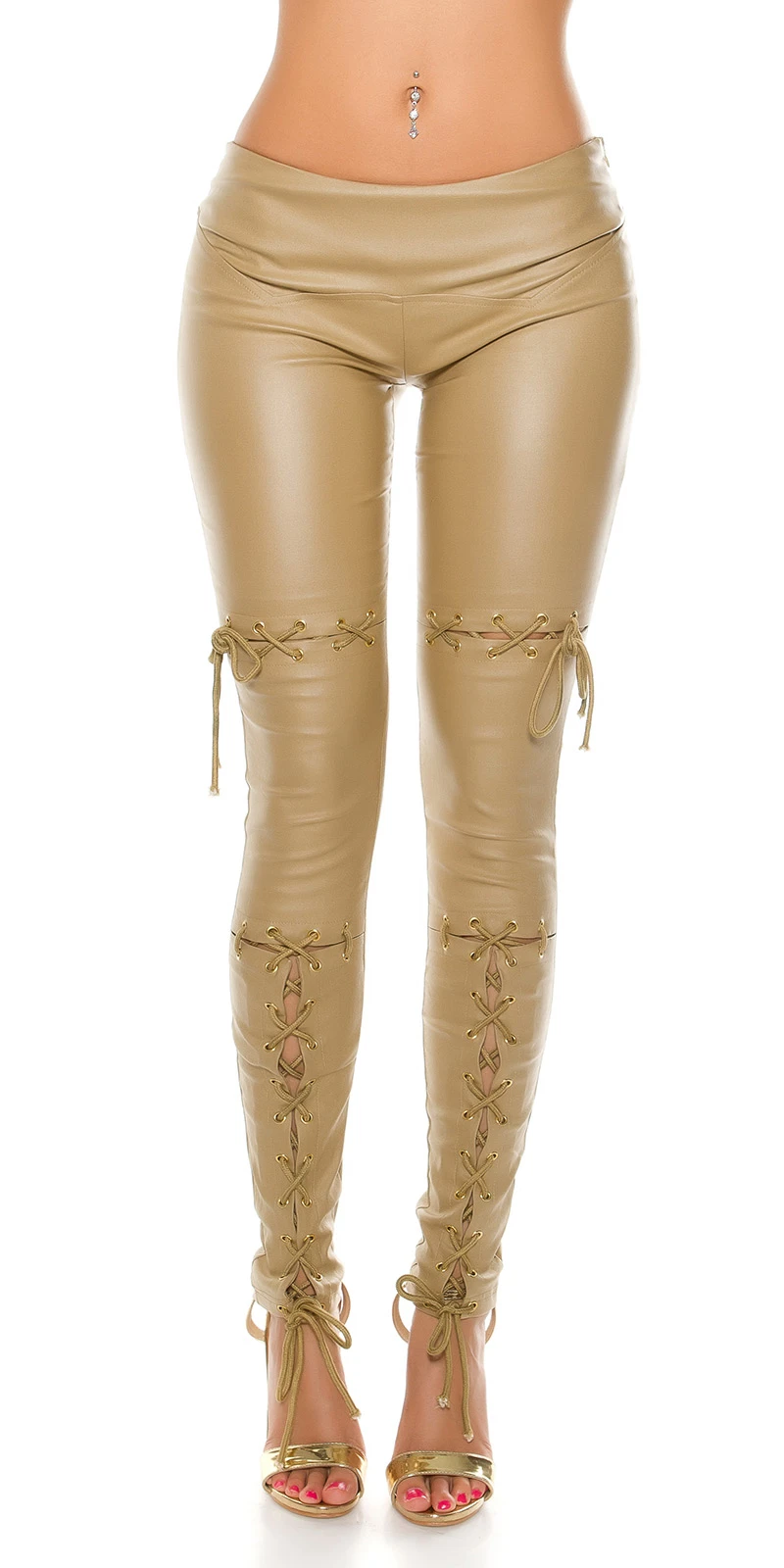 Lederlook-Leggings mit heißen Zier-Schnürungen