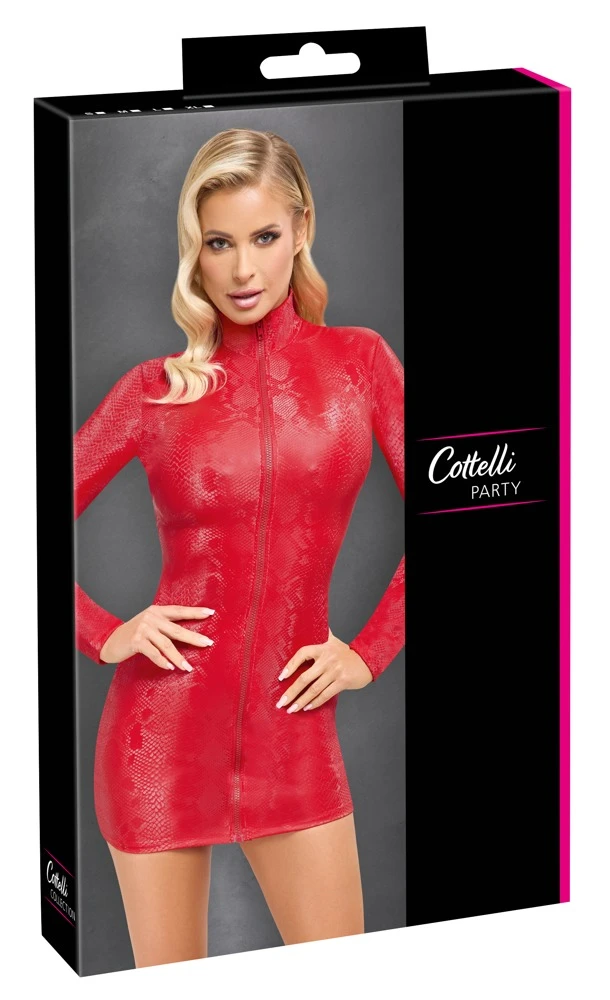 Cottelli PARTY Langarm-Minikleid Schlangenhaut-Optik, Vorne mit Durchgehendem Reißverschluss