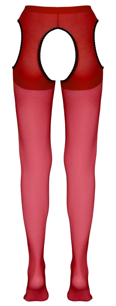Cottelli Ouvert-Strumpfhose in sinnlicher Strapsgurt-Optik mit schwarzen Kontrastnähten in Rot