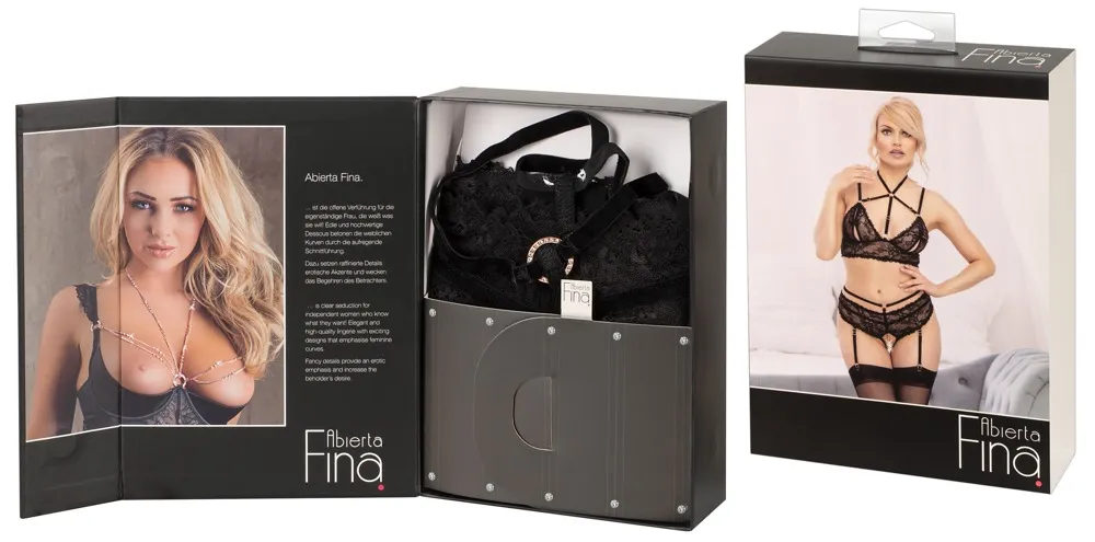 Abierta Fina Bralette und Straps-Slip ouvert im Set, Lingerie aus Spitze in Bondage