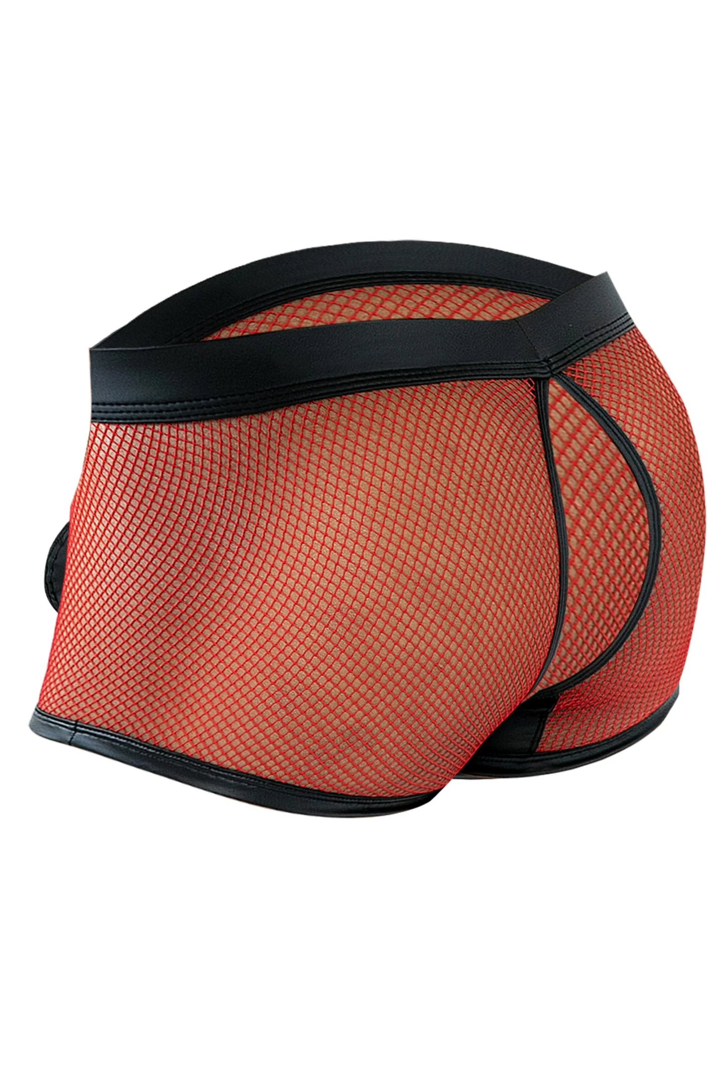 Roter Schwarz Trunk Shorts C4MRAV100 aus dehnbarem Netz und glattem Material mit abnehmbaren Suspensorium durch Druckknöpfe und gummiertem Frontlogo von CUT4MEN