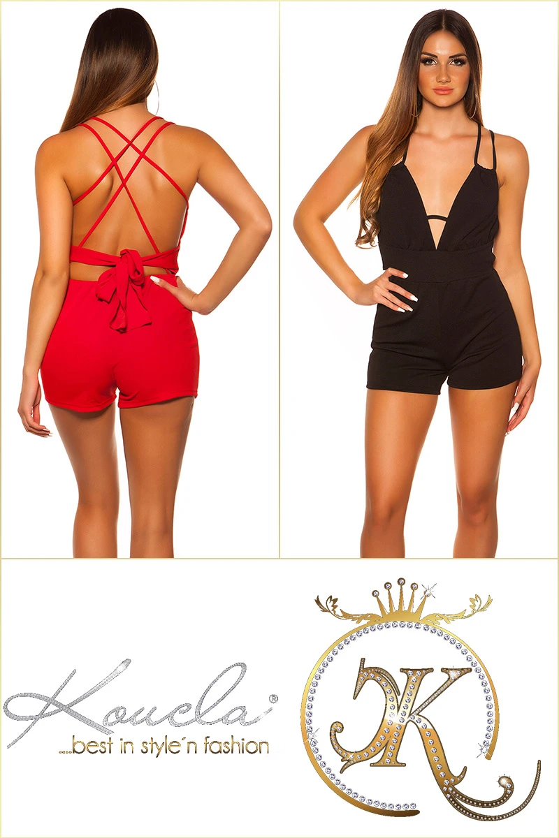 Rückenfreier V-Neck Träger Hotpants Jumpsuit zum Binden Rückenfreier V-Neck Träger Hotpants Jumpsuit zum Binden