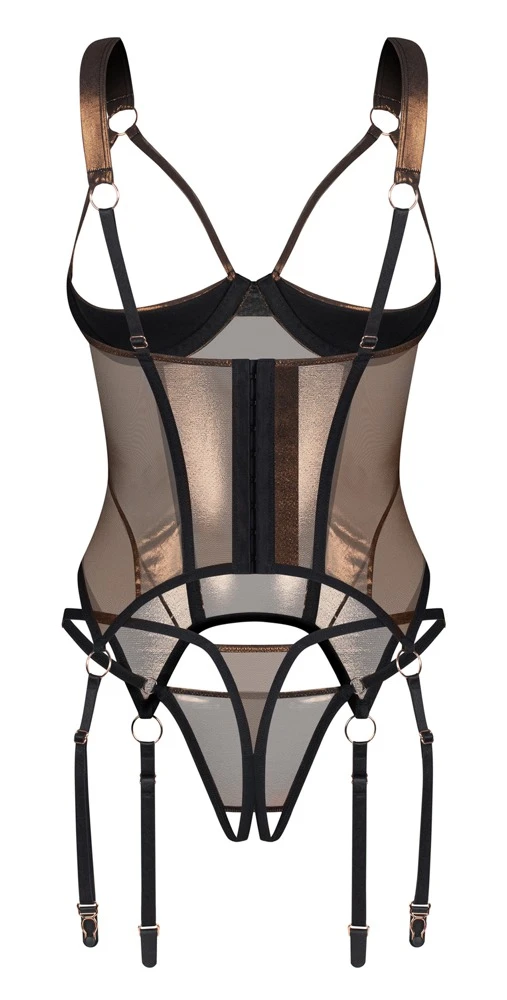 Soranna Strapshemd Set in Bronze mit Hebe-Cups & Ouvert-String – semitransparent, elastisch, sinnliche Details von Obsessive
