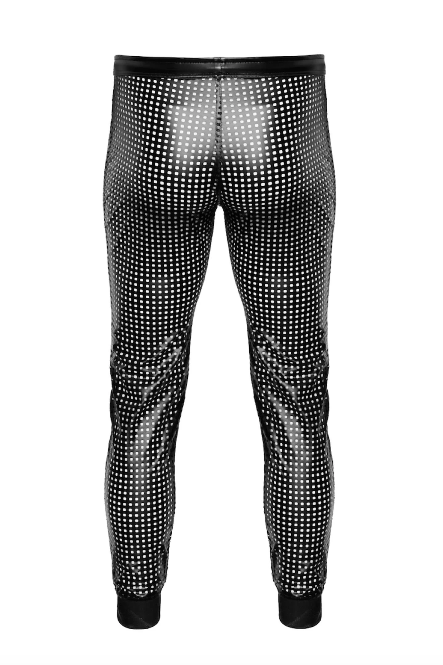 Stylische Noir Power Wetlook-Hose: Atmungsaktives Design, elastische Schnürung und Reißverschluss für den perfekten Auftrittlange Hose H078