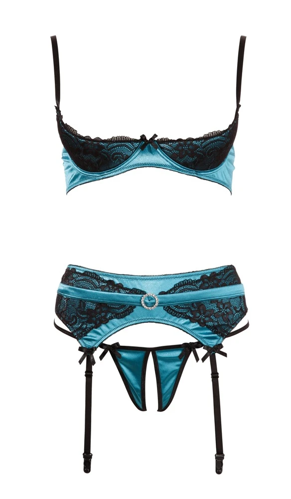 Cottelli LINGERIE Bügel Peek a Boo-Hebe-BH und String aus zartem Grün/Schwarzem Satin