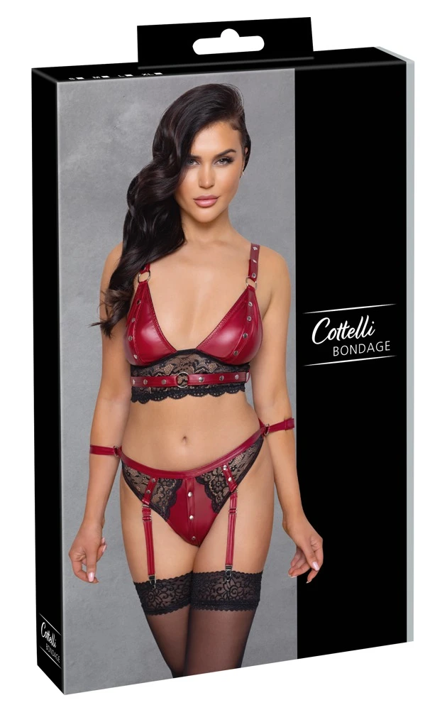 Cottelli Verführerisches Set: Bralette und Straps-Slip mit Fesselriemen und praktischen Details