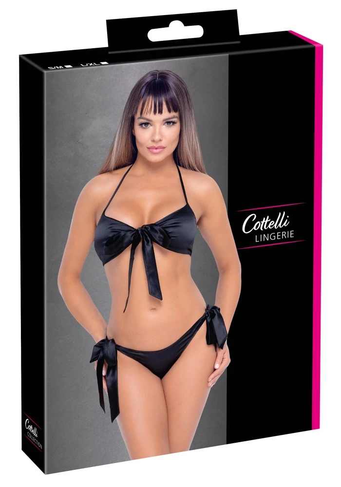 Cottelli LINGERIE Soft BH und Slip mit entzückenden Schleifen schwarz Dessous Set