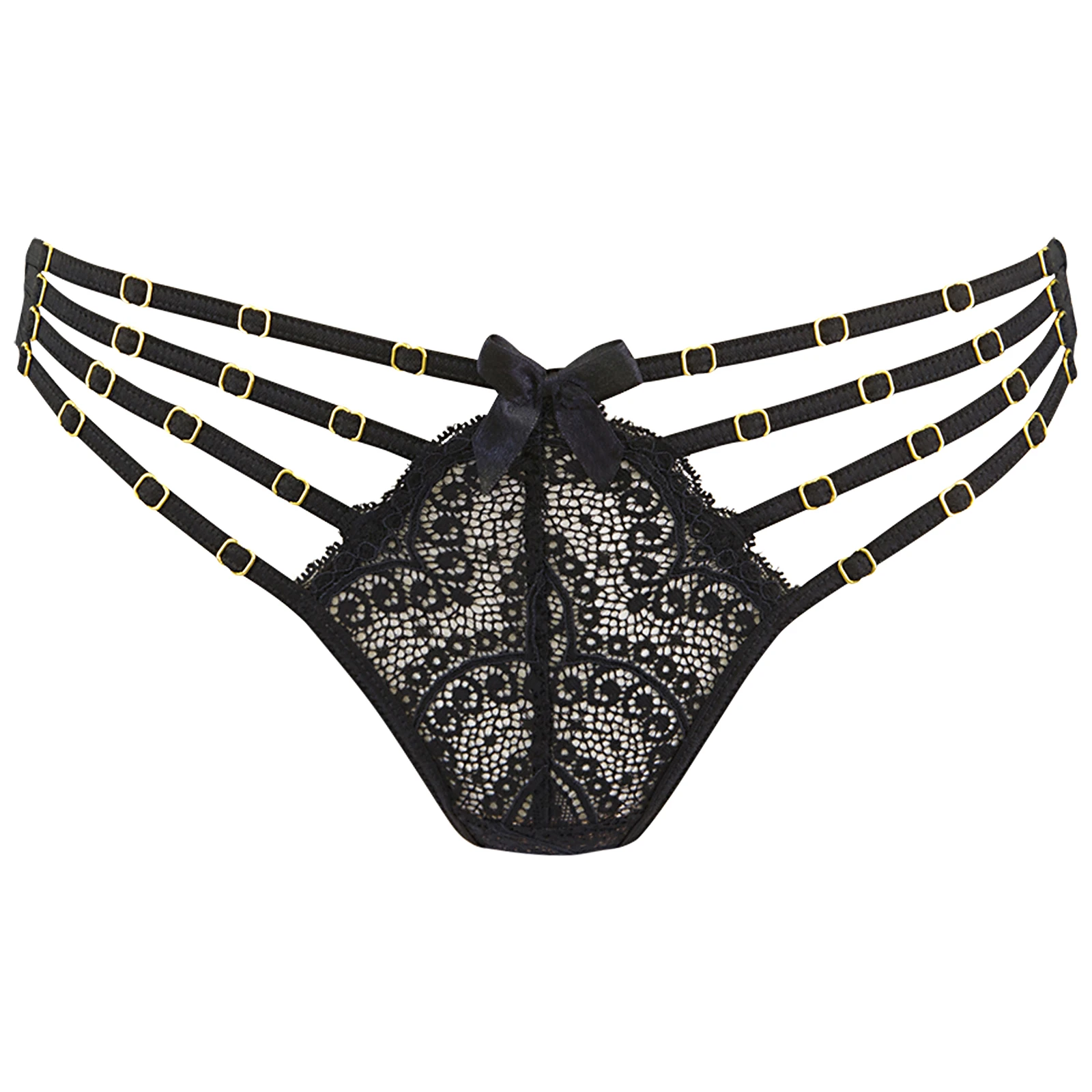 Axami String schwarzer transparenter Spitze mit Zierriemchen