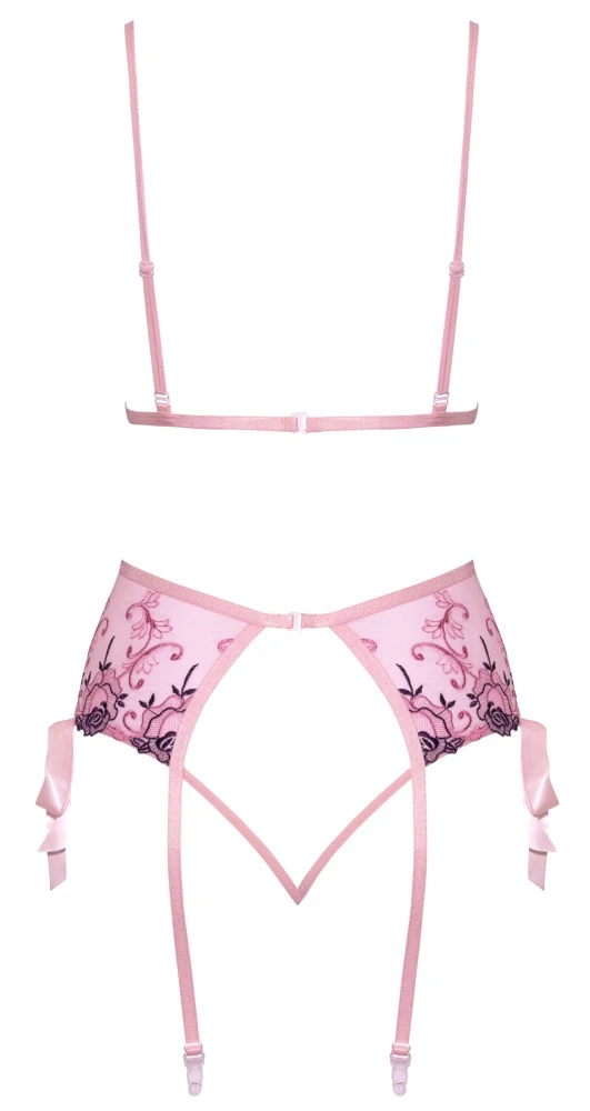 kissable Reizende Reizwäsche Lingerie mit Soft-BH, Strapsgurt & String. Pofrei, roséfarbener Powernet