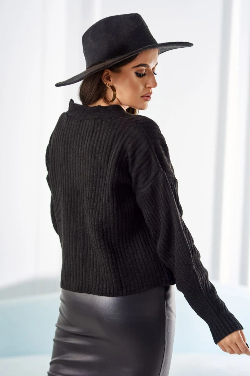 Loose Fit Damen V-Ausschnitt Pullover Wollpullover Strickpullover Cardigan Kurz Strickjacke Einfarbig Uni mit Knopfleiste