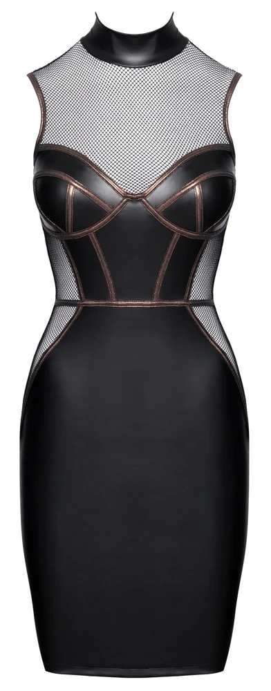 Cottelli PARTY Mattlook Kleid mit Netz Corsagen-Optik Roségold-Details figurbetont knielang sexy Clubwear