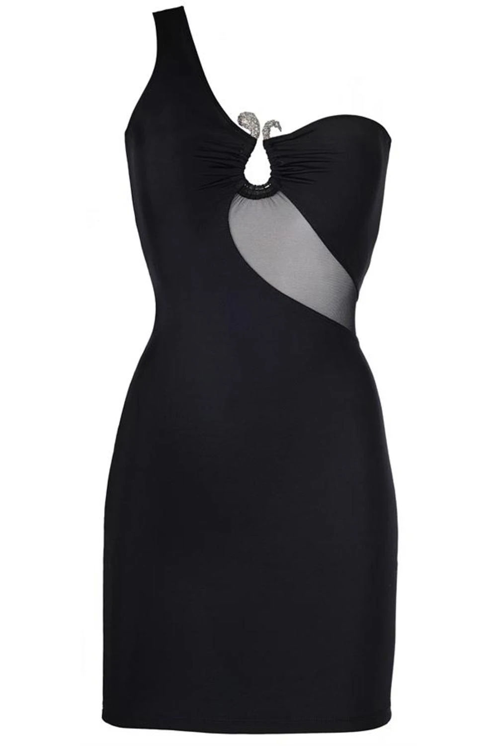 Axami asymetrisches Minikleid aus weicher Mikrofaser und Tüll Cutout in schwarz