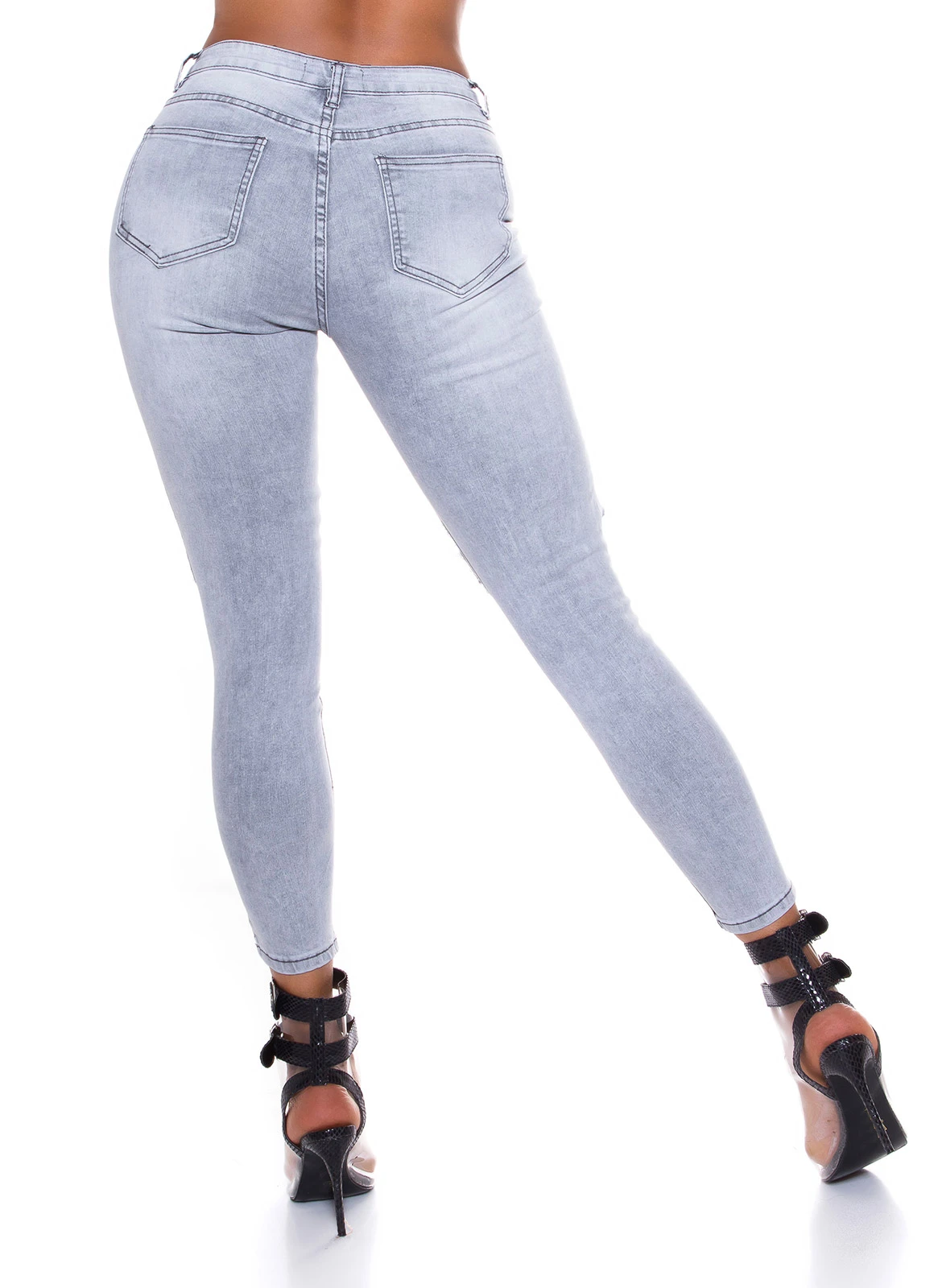 Washed Out Skinny High Waist Destroyed Jeans mit XL-Löcher Washed Out Skinny High Waist Destroyed Jeans mit XL-Löcher