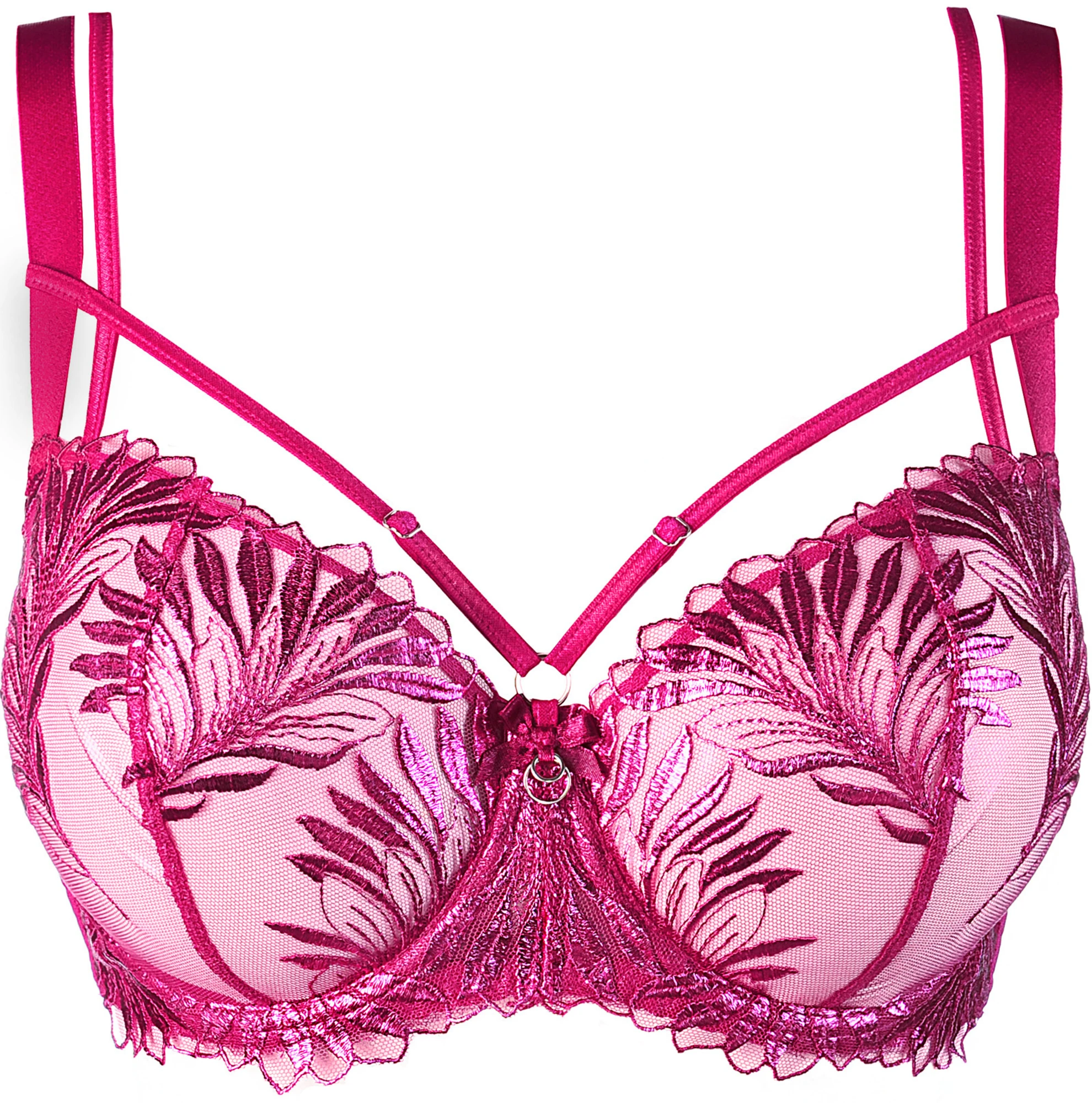 Axami zarter Fuchsia Balconette BH mit floralem glitzer Blätter Muster Axami zarter Fuchsia Balconette BH mit floralem glitzer Blätter Muster