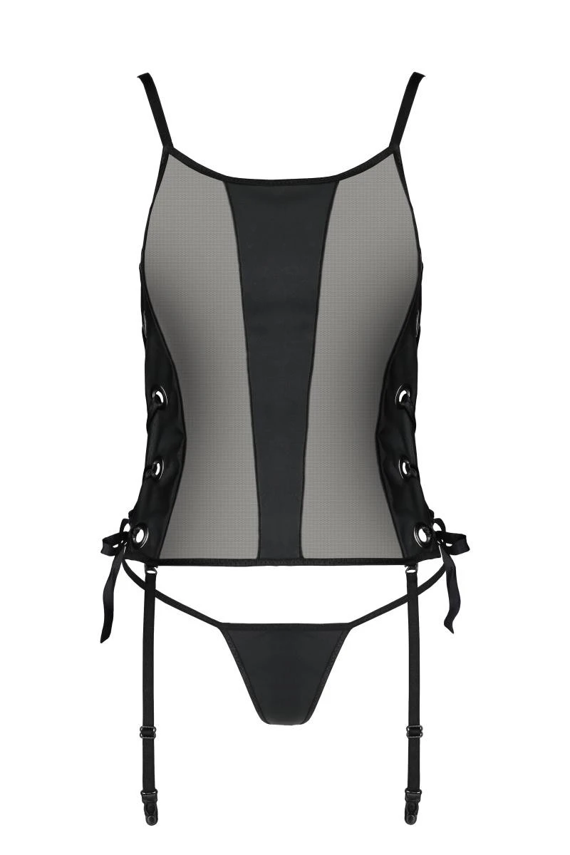 Kunstleder Corset transparent aus feinem Netz mit Strumpfhalter von Passion