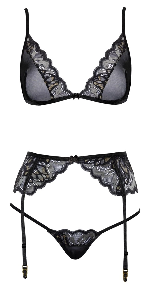 kissable BH Strapsset, Lingerie Set mit Soft-BH, Strapsgurt & String, Effektspitze im Mix mit Powernet