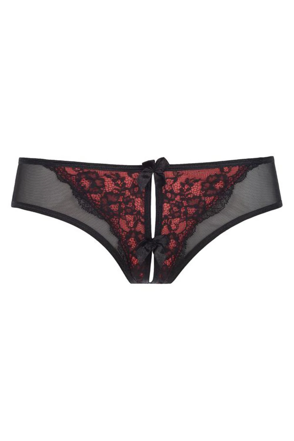 Axami roter Slip mit schwarzer Spitze verziert und kleiner Satinschleife