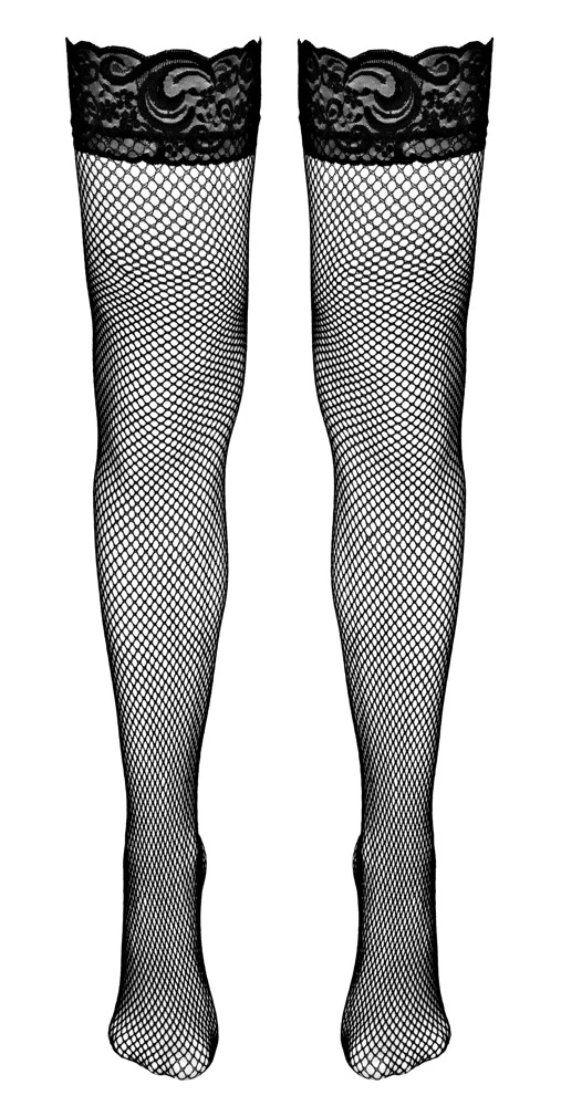 Cottelli Halterlose Netzstrümpfe mit Silikonband und eleganter Spitze in Schwarz
