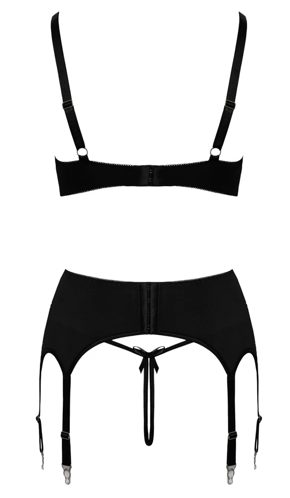 Cottelli LINGERIE Zweifarbiges Spitzen Set Soft-BH, Strapsgurt & String Ouvert Dessous Set