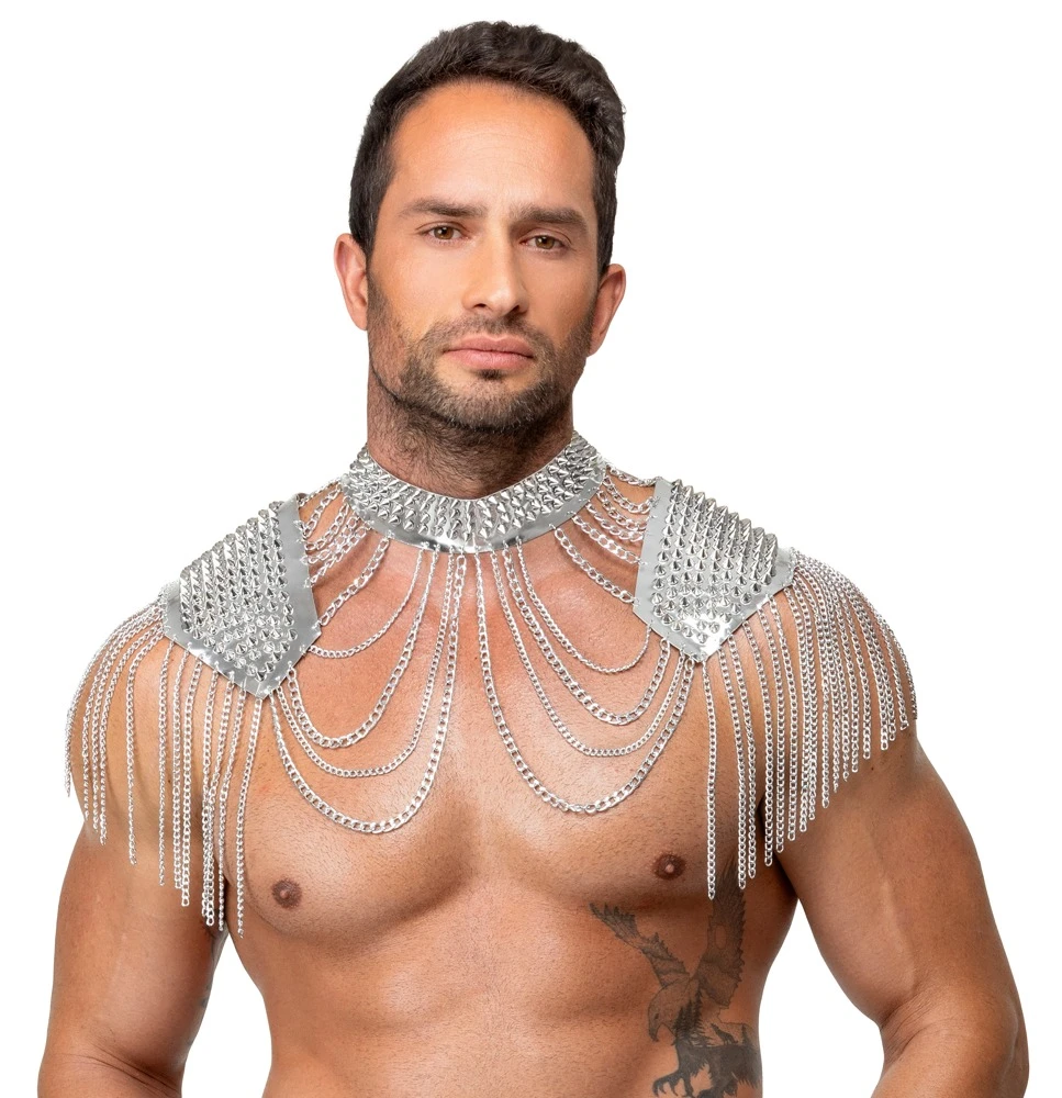 Bad Spiked Collar and shoulder, Bad Kitty Silber Kettenkragen mit Spikes erotischer Körperschmuck Unisex Harness für Hals Schultern Oberarme