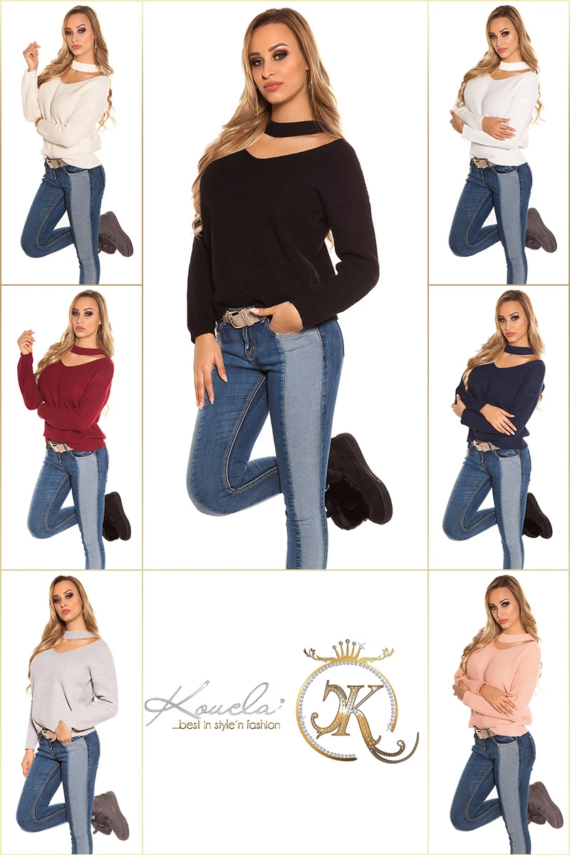 Stylo Strick Jumper Pullover mit Halsband-Effekt Stylo Strick Jumper Pullover mit Halsband-Effekt