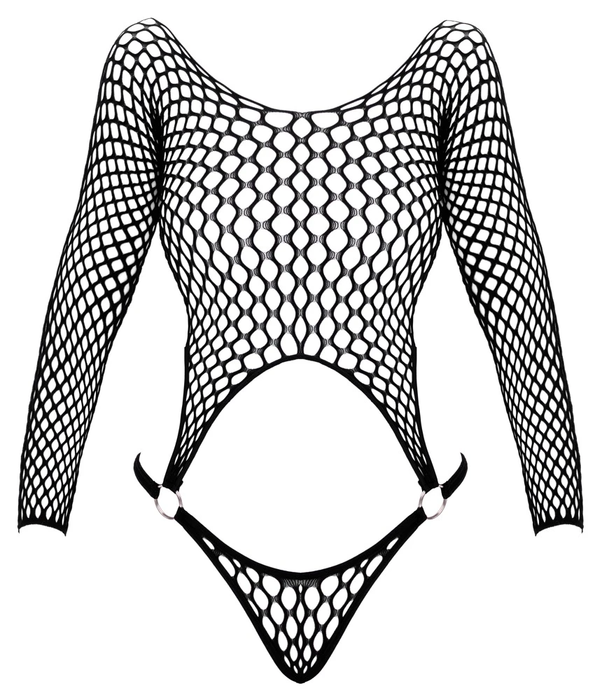 Sexy Netz-Riobody von Fantasy by Cottelli mit langem Arm, großer Maschenoptik und Ringen, elastisch anschmiegsam in aufregender Zweiteiler-Optik