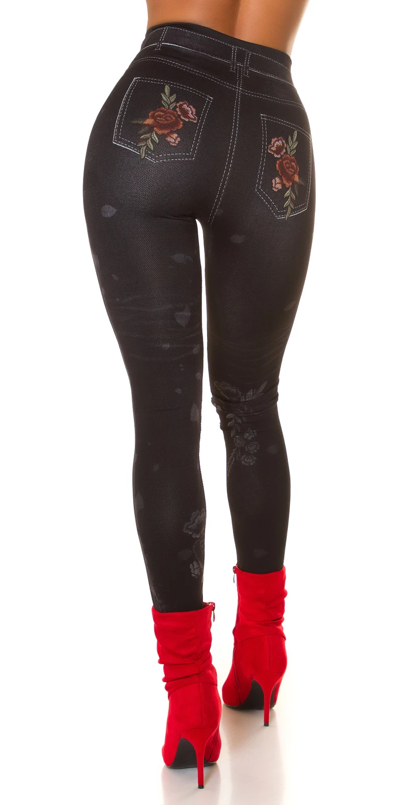 Flower Printed High Waist Jeans Look Leggings Flower Printed High Waist Jeans Look Leggings