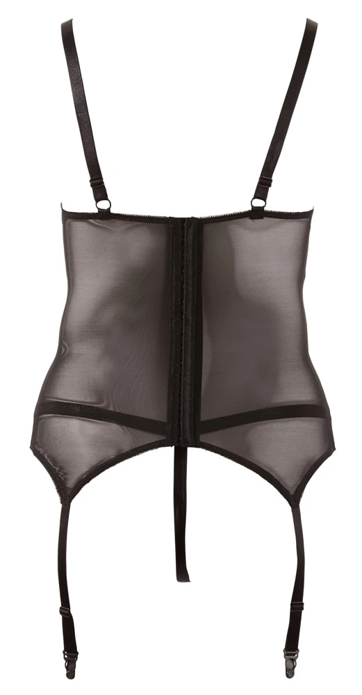 Cottelli Strapshemd mit String im Schritt geöffnet aus Powernet und Spitze, Lingerie Unterwäsche