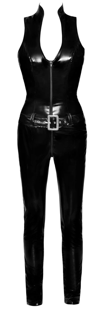 Ärmelloser Overall von Black Level im schwarzen Lackglanz mit transparentem Rücken aus Powernet. In figurnaher Schnittführung mit langem schmalem Bein. Ärmelloser Overall von Black Level im schwarzen Lackglanz mit transparentem Rücken aus Powernet. In figurnaher Schnittführung mit langem schmalem Bein.