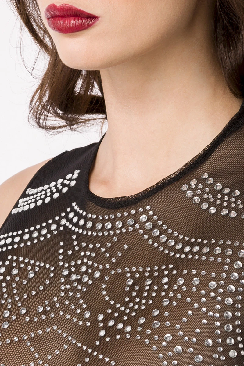 Figurbetonter Overall mit transparentem Oberteil mit Strass