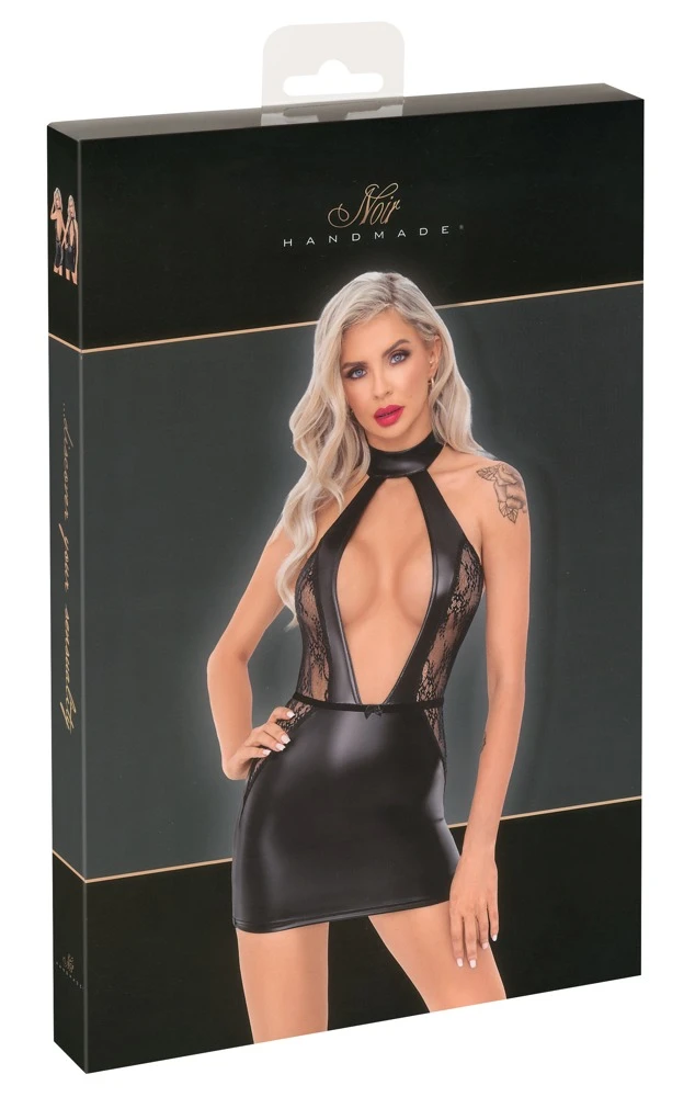 Kurzes Neckholder Minikleid im edlen Material-Mix, Erotisches tiefes Dekollete, Rückenfrei